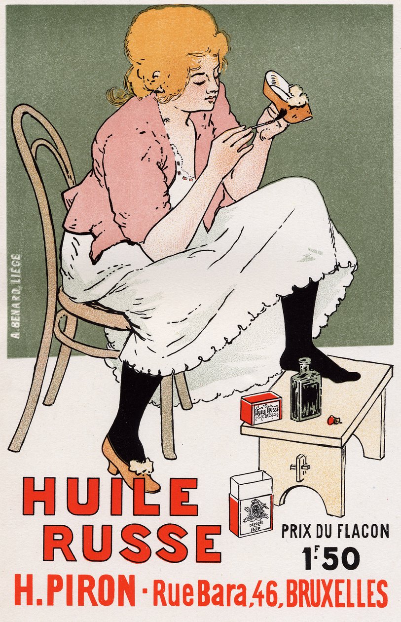 Estilo de vida. Fashio. Óleo russo, reparação de sapatos. Cartaz de Armand Rassenfosse, Bélgica, c.1895 (cartaz) de Armand Rassenfosse