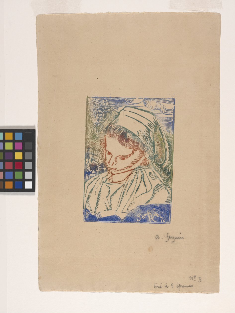 Bretonne De Pont-Aven (Breton Woman From Pont-Aven) (impressão em bloco de madeira com coloração à la poupée) de Armand Séguin