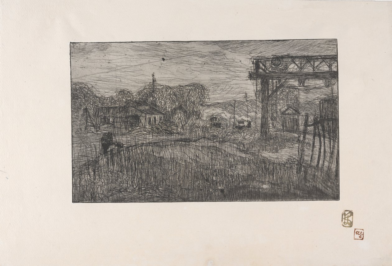 La Gare de Valmondois (A Estação de Comboios de Valmondois) 1893 (gravura e roleta) de Armand Séguin