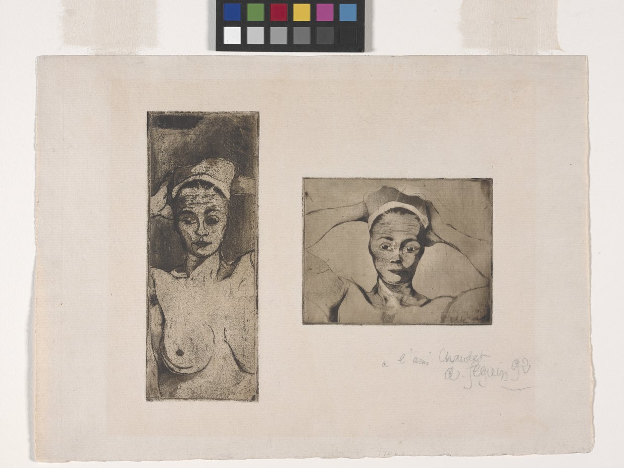 Nue Avec Les Mains Derrierre La Tête, Verticale (Nu Com as Mãos Atrás da Cabeça, Vertical) (Imagem Esquerda); Nue Avec Les Mains Derrieres La Tête, Horizontale (Nu Com as Mãos Atrás da Cabeça, Horizontal) (Imagem Direita) (gravura e aquatint) de Armand Séguin