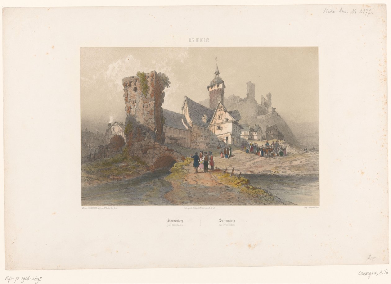 Vista de Sonnenberg perto de Wiesbaden Sonnenberg près Wiesbaden (título no objeto) Rostos ao longo do Reno (título da série) Le Rhin (título da série no objeto) de Armand Theophile Cassagne