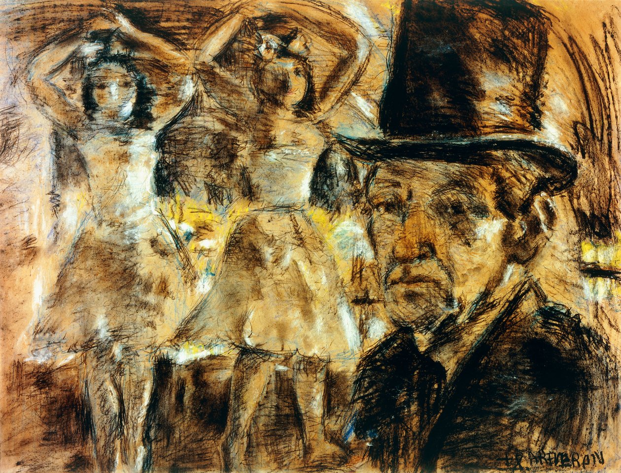 Autorretrato com bonecas (carvão, pastel e giz branco sobre papel) de Armando Reverón