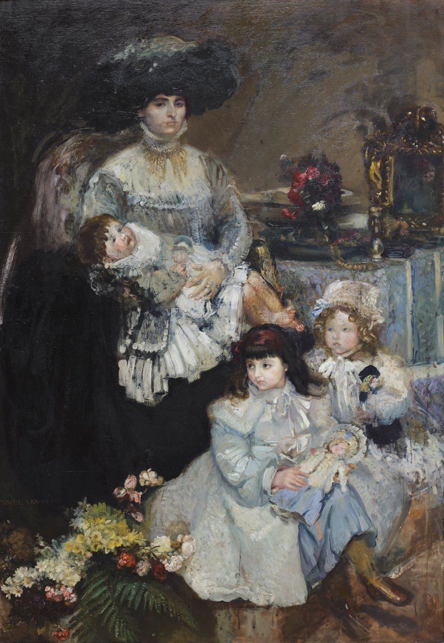 A mulher de De Carolis com as suas filhas de Armando Spadini