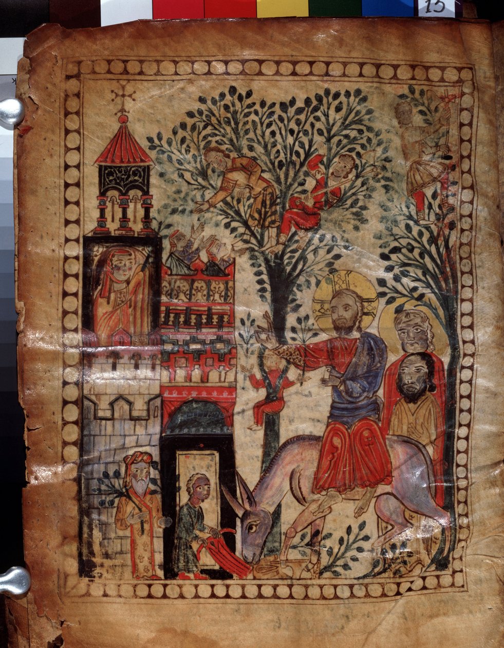 A Entrada de Cristo em Jerusalém (Israel). Iluminação pelo mestre do Codex Matenadaran (século XIII), miniatura, aquarela sobre pergaminho de Armenian School