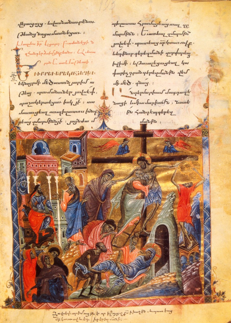 A descida ao túmulo. O enterro de Cristo, c. 1200-99 (manuscrito iluminado) de Armenian School