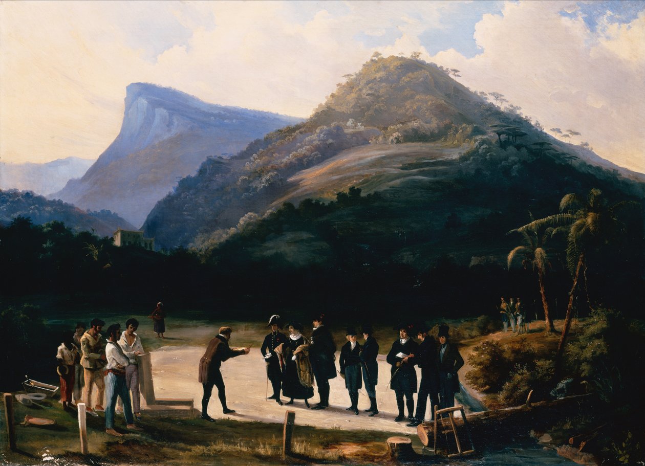 Um Arquitecto com os seus Patronos prepara-se para colocar a Pedra Fundamental de uma Villa abaixo do Monte Corcovado (óleo sobre tela) de Arnaud Julien Pallière