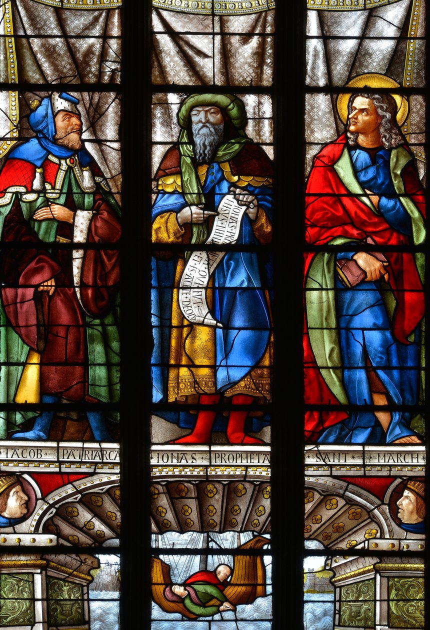 Jacob, Jonas e Saint Mark - Vidro manchado na capela de Santa Ana, Arnaud de Moles (1470-1520) concluído em 1513 - Cathedrale Sainte Marie d