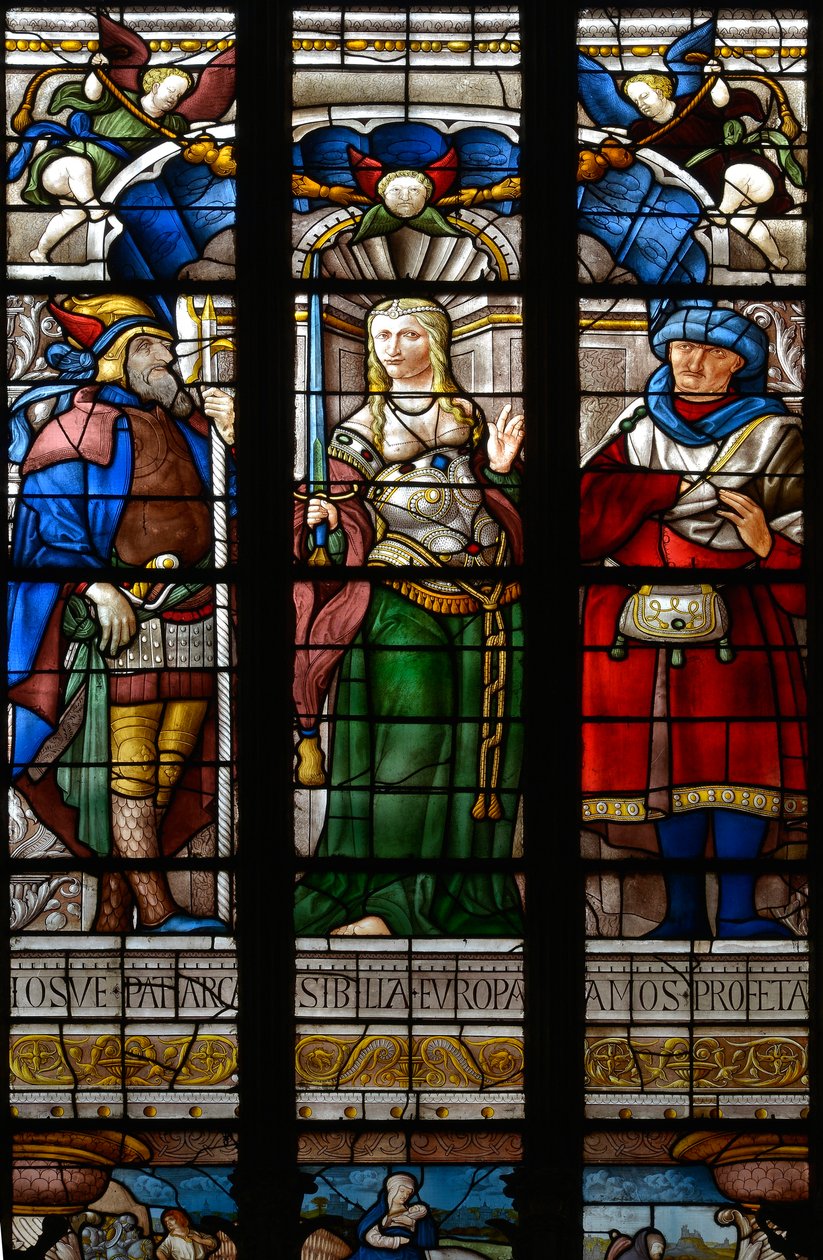 Josué, a Europa Sibila e Amós - Vidro manchado na capela de Santa Catarina, Arnaud de Moles (1470-1520), concluído em 1513 - Cathedrale Sainte Marie d