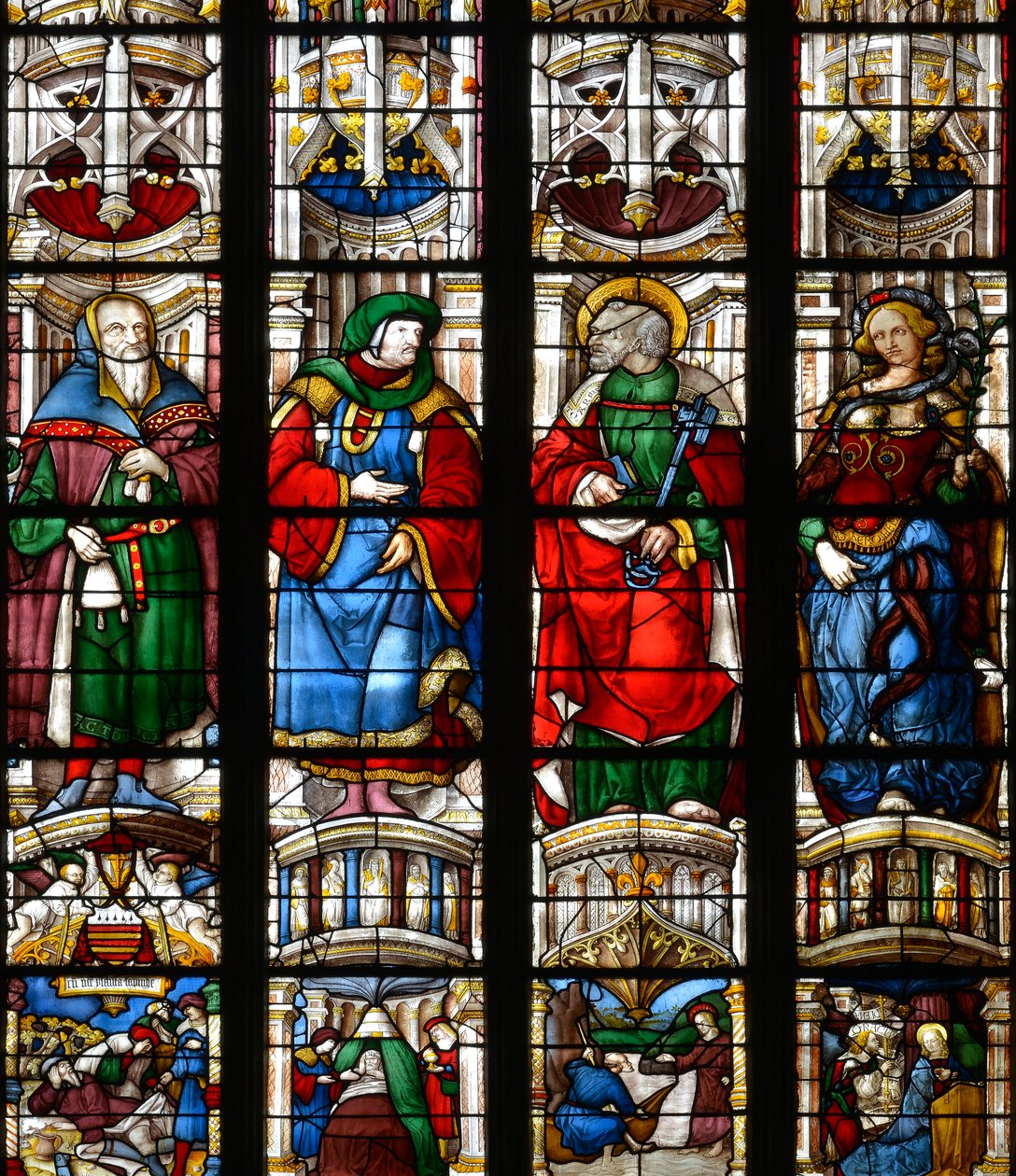 Noé, Ezechiel, São Pedro, a Sibila dos Três - Vidro manchado na capela do Santo Coração de Maria, de Arnaud de Moles (1470-1520) concluído em 1513 - Cathedrale Sainte Marie d