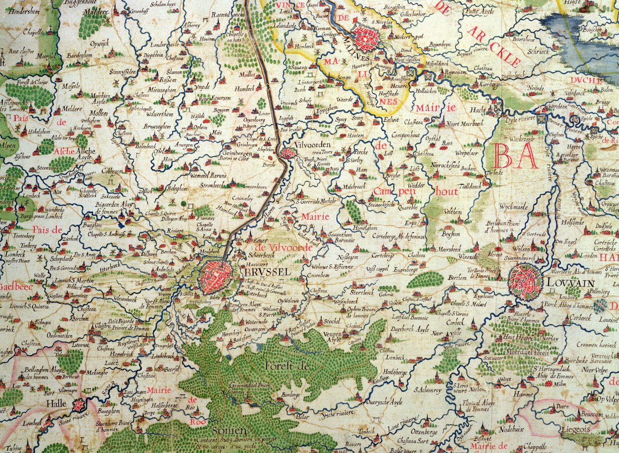 Mapa da Bélgica na época da Guerra dos Trinta Anos (1618-48), do &39;Teatro de guerras entre o rei da Espanha e as propriedades da Holanda&39; (conhecido como o &39;Atlas de Richelieu&39; de Arnold Florent van Langren