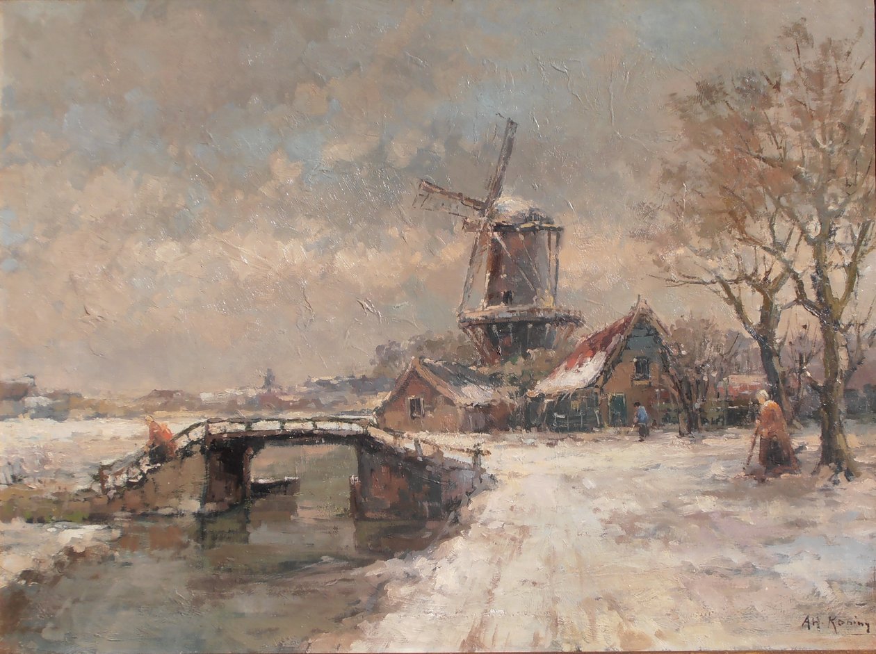 Paisagem inverno, com, moinho de vento de Arnold Hendrik Koning