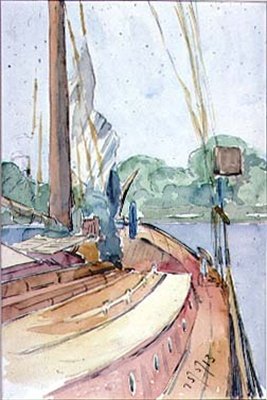 O convés de um iate holandês, 1913 (wc no papel) de Arnold 1867 1931 Bennett