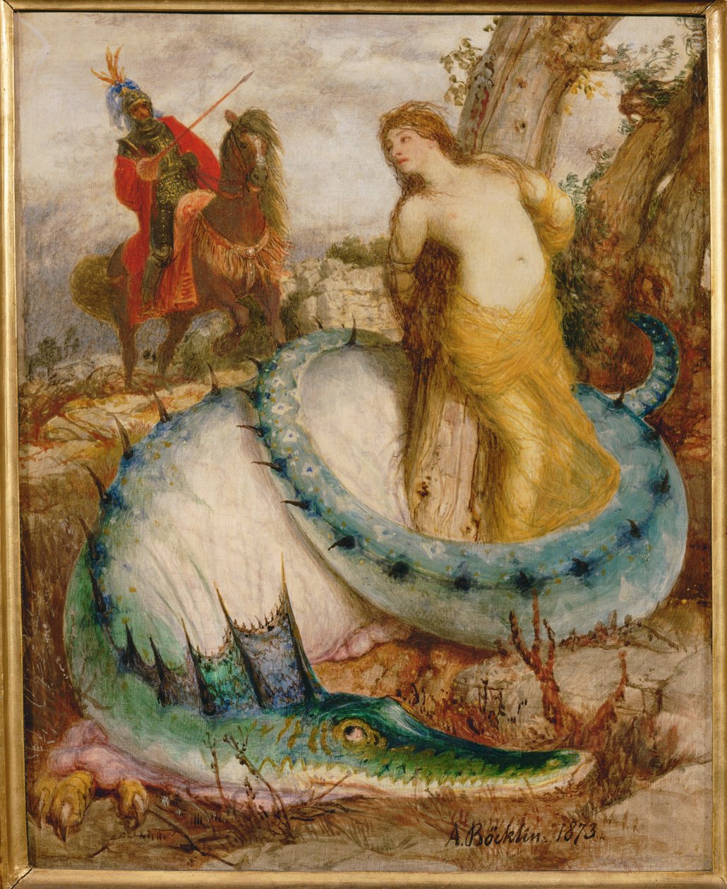 Angelica und der Drache - Angelica e o dragão ... (têmpera sobre madeira) de Arnold Böcklin
