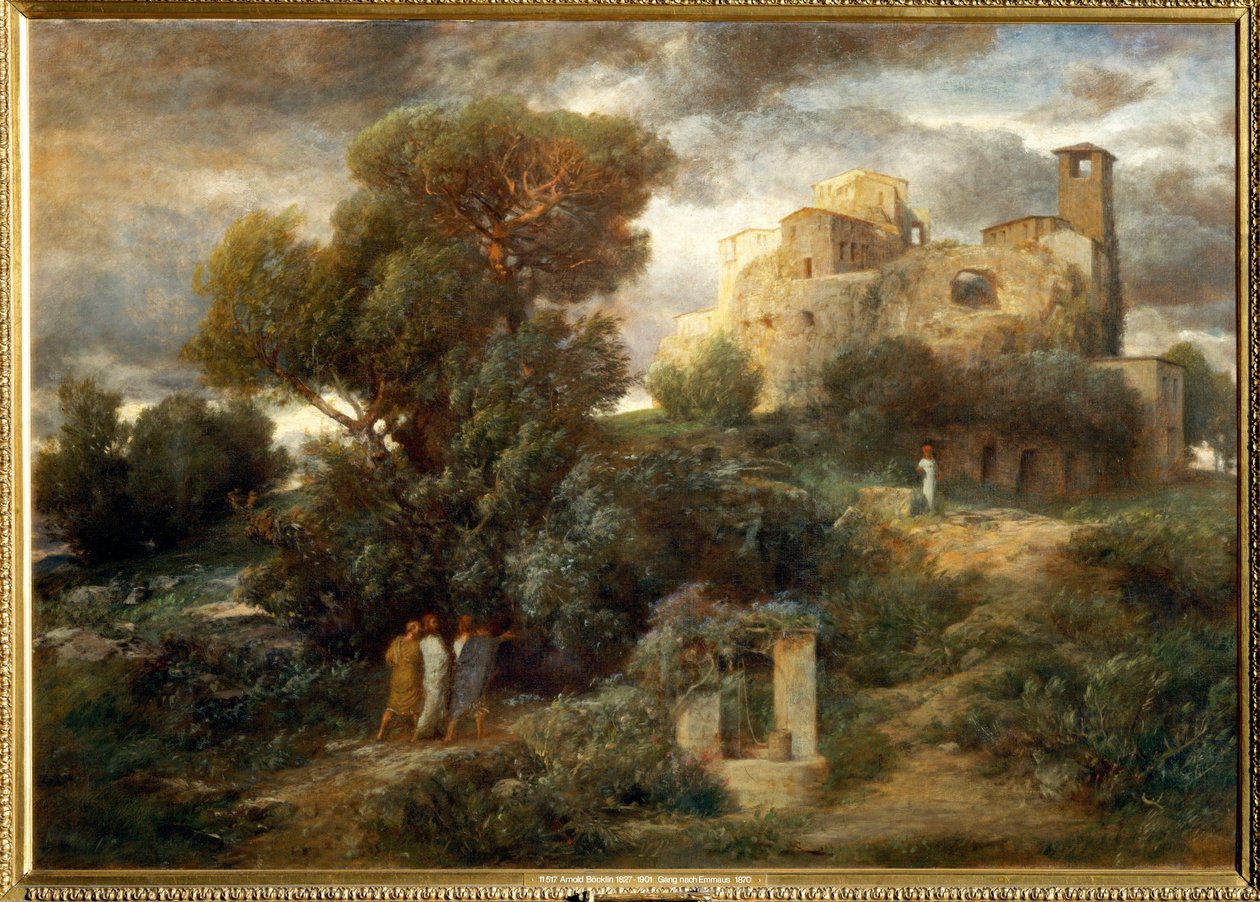 Die Pilger auf dem Weg nach Emmaus - Peregrinos a caminho de Emaús ... (pintura sobre tela) de Arnold Böcklin