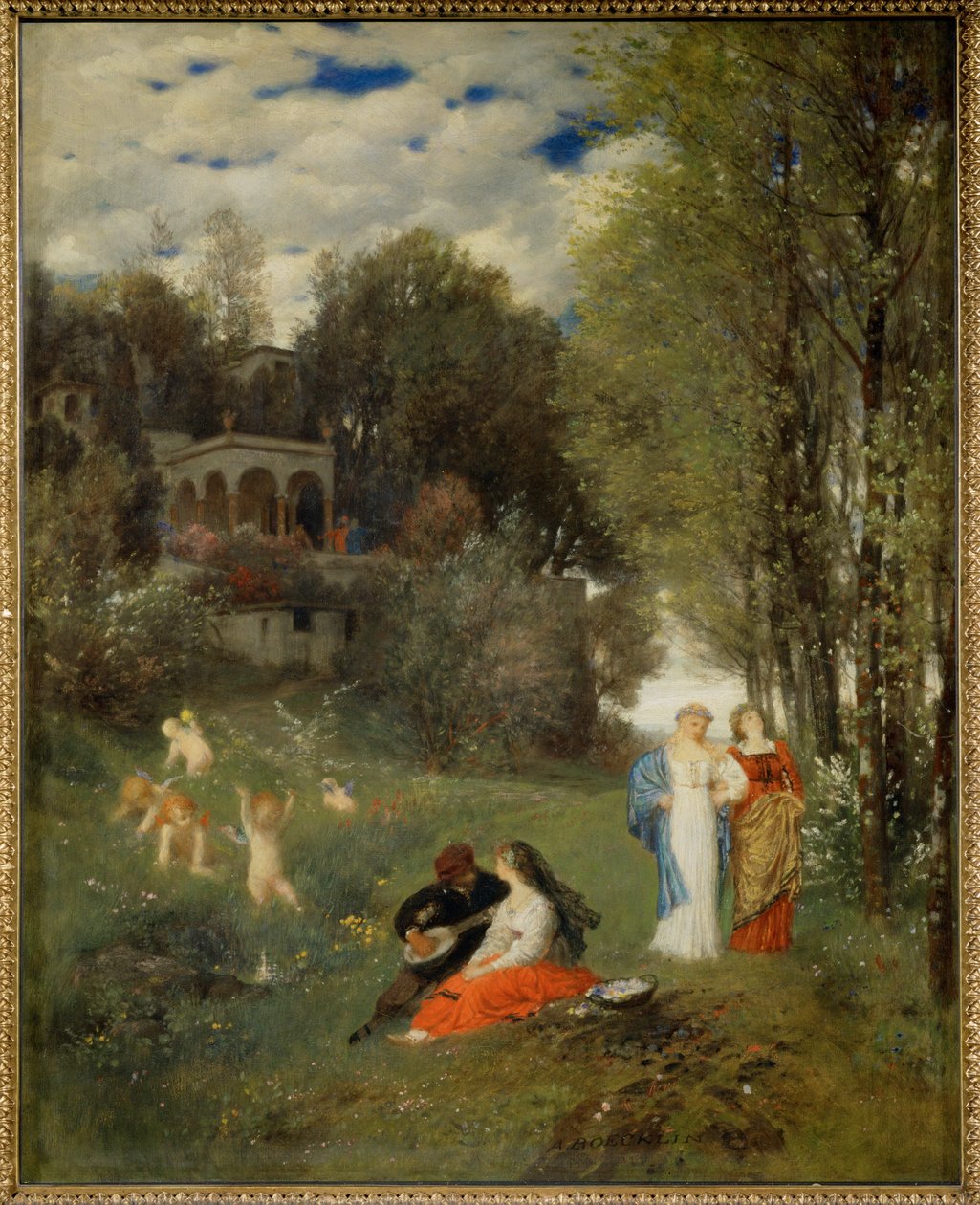 Ideale Fruehlingslandschaft - Paisagem de primavera ideal ... (pintura sobre tela) de Arnold Böcklin