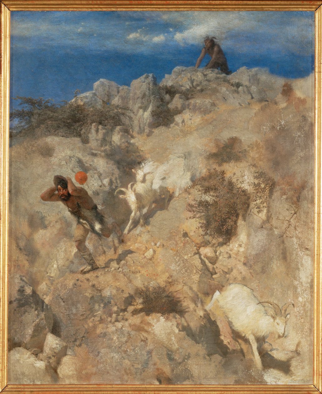 Pan assusta um pastor - Pan assusta um pastor ... (pintura sobre tela) de Arnold Böcklin