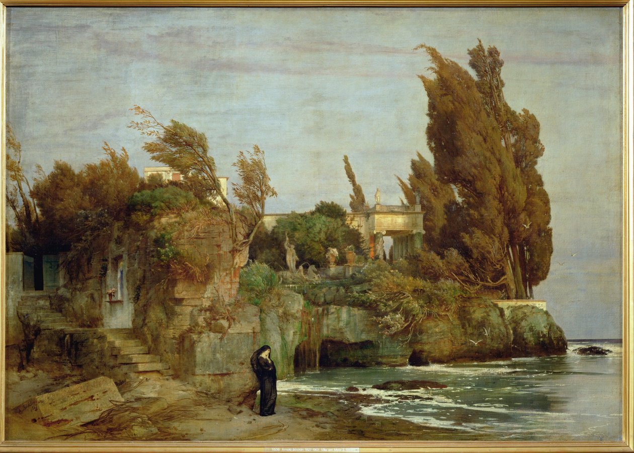 Villa am Meer - Villa à beira-mar, segunda versão ... (pintura sobre tela) de Arnold Böcklin