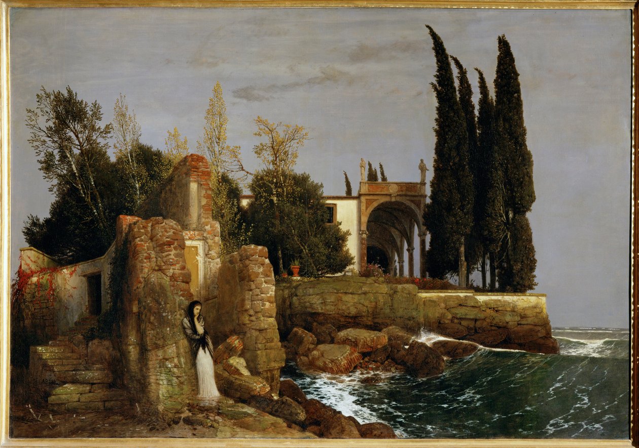 Moradia à beira-mar ... (pintura sobre tela) de Arnold Böcklin