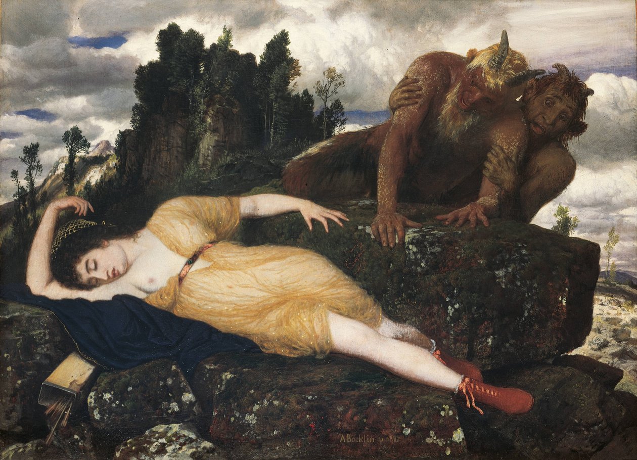 Diana adormecida, assistida por dois faunos, 1877 de Arnold Böcklin