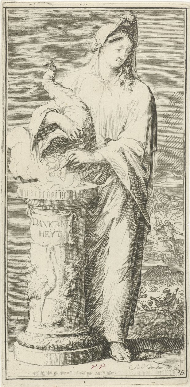 Gratidão personificada Dankbaerheyt (título no objeto) Quarenta e uma peças, várias estátuas de Sinne (título da série) de Arnold Houbraken