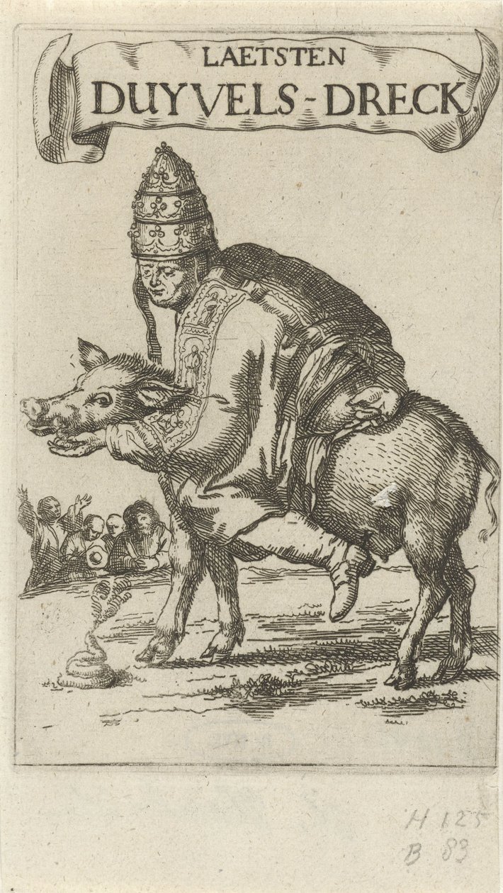 Pausa em um porco Página de rosto para: J. Lydius, Laetsten duyvels-dreck, 1687 de Arnold Houbraken