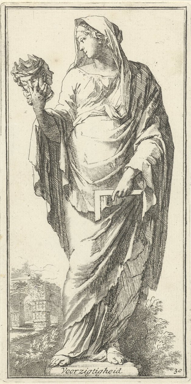 Personificação da cautela Cuidado (título no objeto) Quarenta e uma peças, várias estátuas de Sinne (título da série) de Arnold Houbraken