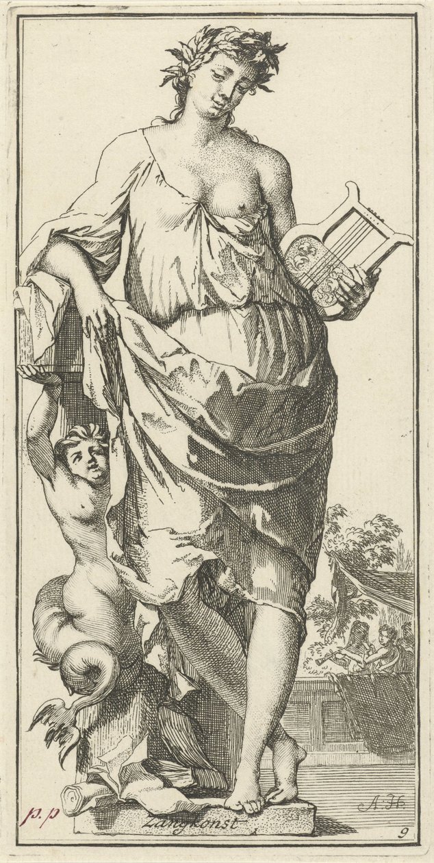 Personificação da arte de cantar Cantando Konst (título no objeto) Quarenta e uma peças, várias estátuas de Sinne (título da série) de Arnold Houbraken