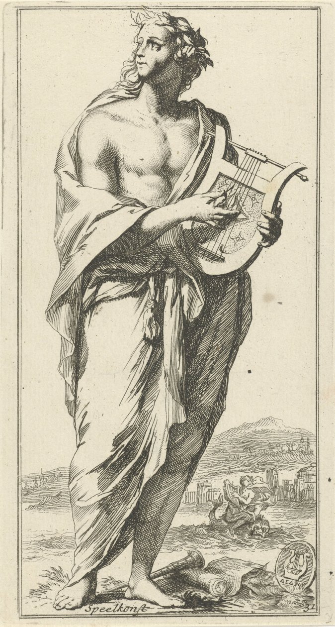 Personificação da música Reproduzir arte (título no objeto) Quarenta e uma peças, várias estátuas de Sinne (título da série) de Arnold Houbraken