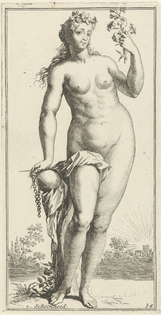 Personificação da beleza Beleza (título no objeto) Quarenta e uma peças, várias estátuas de Sinne (título da série) de Arnold Houbraken