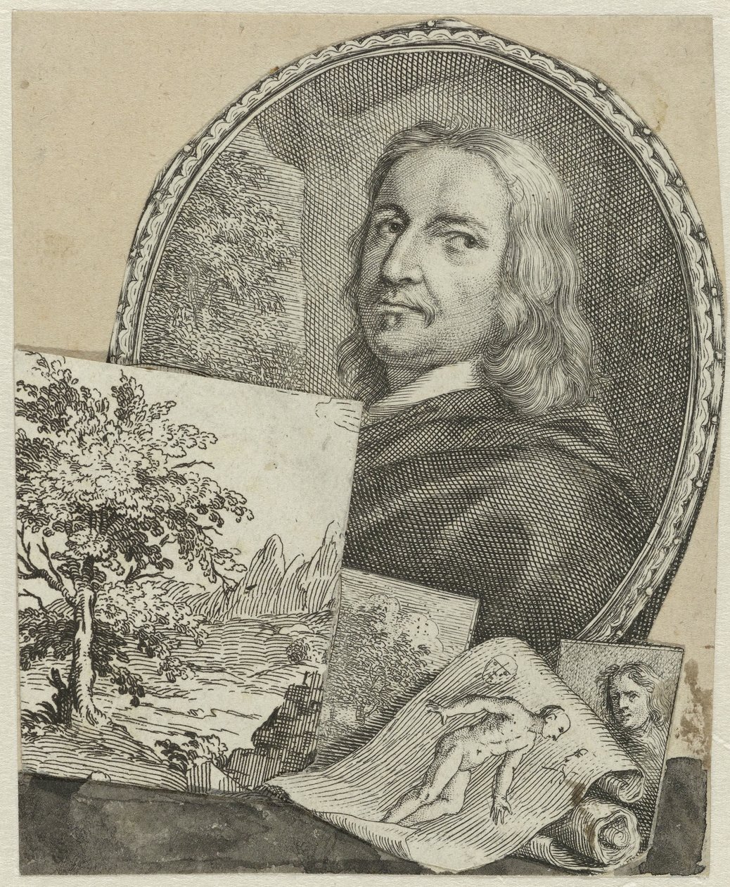 Retrato de Philippe de Champaigne em colagem de Arnold Houbraken