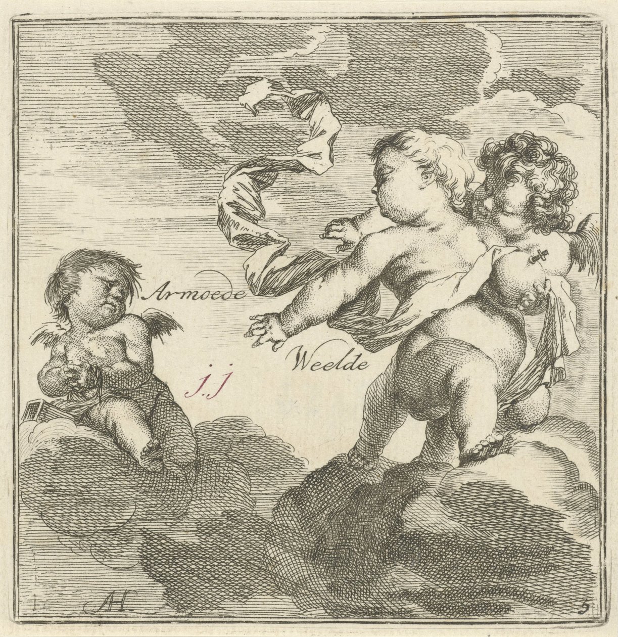 Imaginação de pobreza e riqueza Pobreza Weelde (título no objeto) Quarenta e uma peças, várias estátuas de Sinne (título da série) de Arnold Houbraken