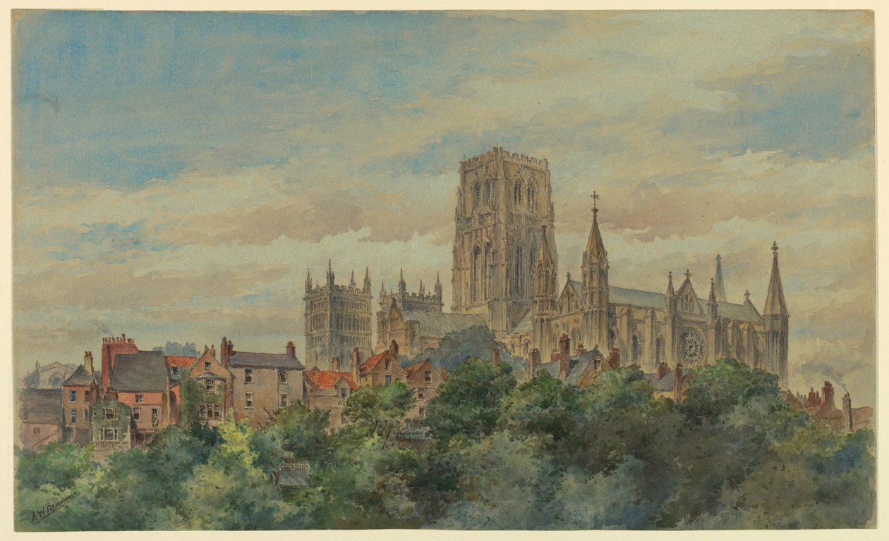 Desenho, Vista da Catedral de Durham, 1883 de Arnold William Brunner