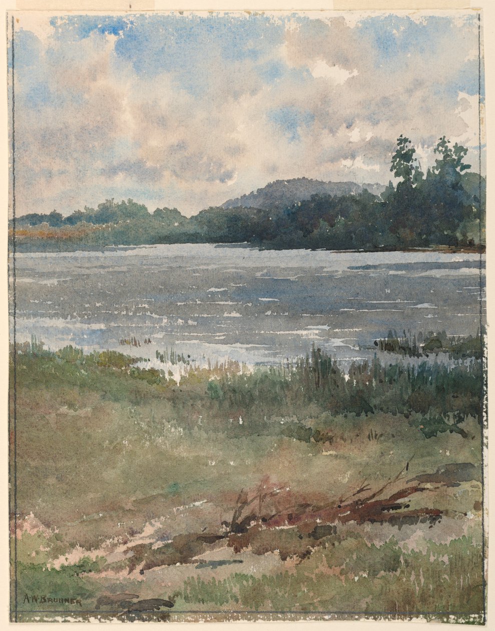 Paisagem à beira do lago de Arnold William Brunner
