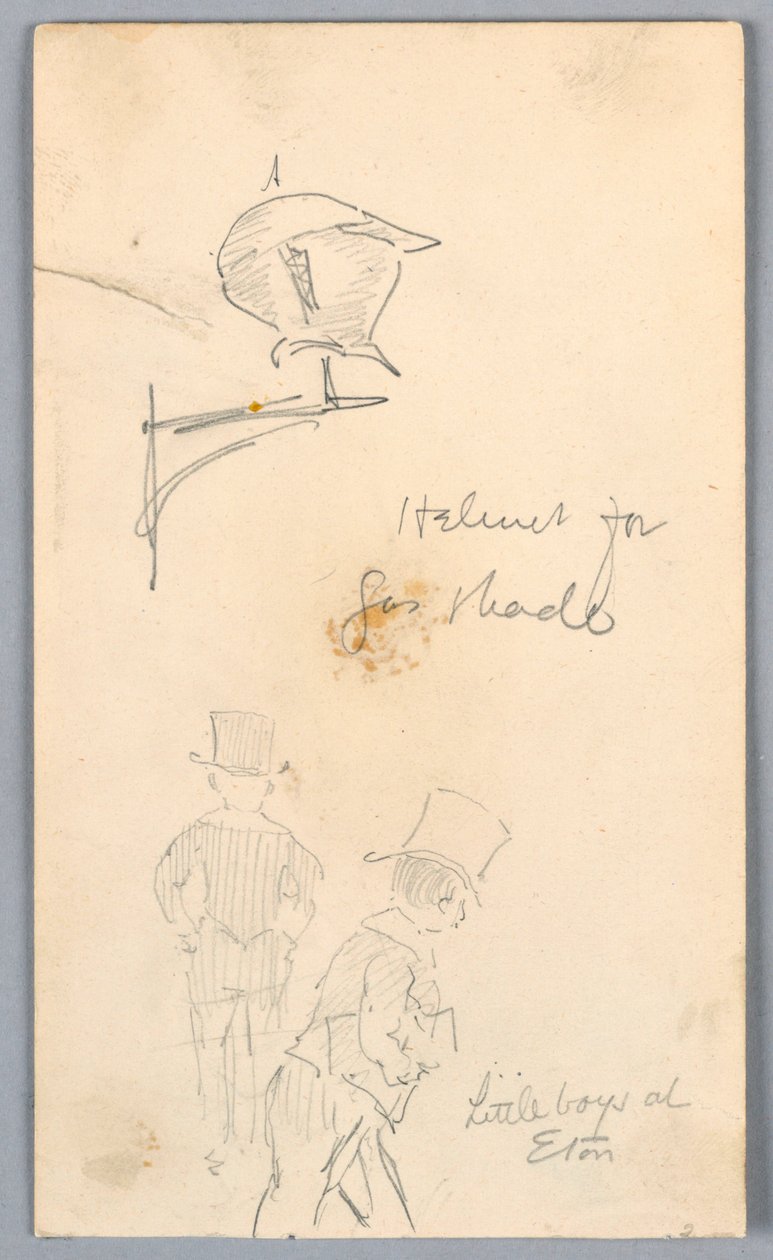 Esboço de capacete e homens em Eton de Arnold William Brunner