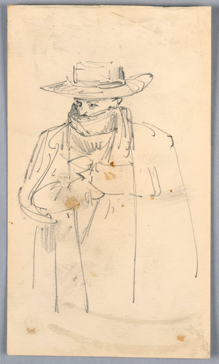 Esboço de homem de casaco e cachecol de Arnold William Brunner