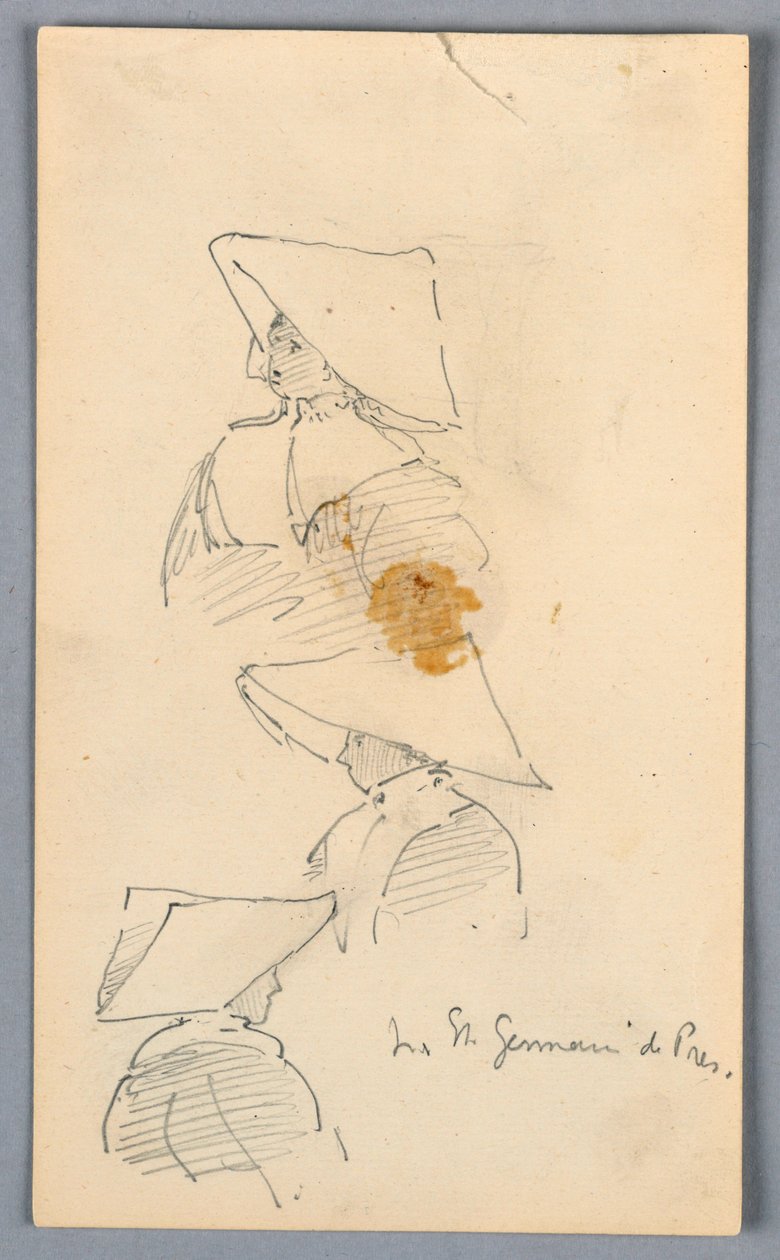 Três esboços de uma freira usando um chapéu de Arnold William Brunner