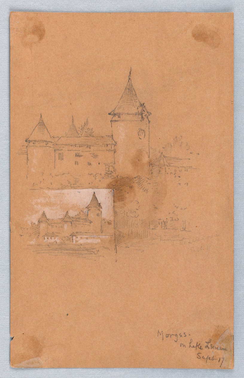 Dois esboços de Morges, Lago Genebra de Arnold William Brunner