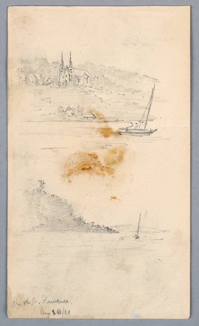 Dois esboços de veleiros em St. Lawrence de Arnold William Brunner