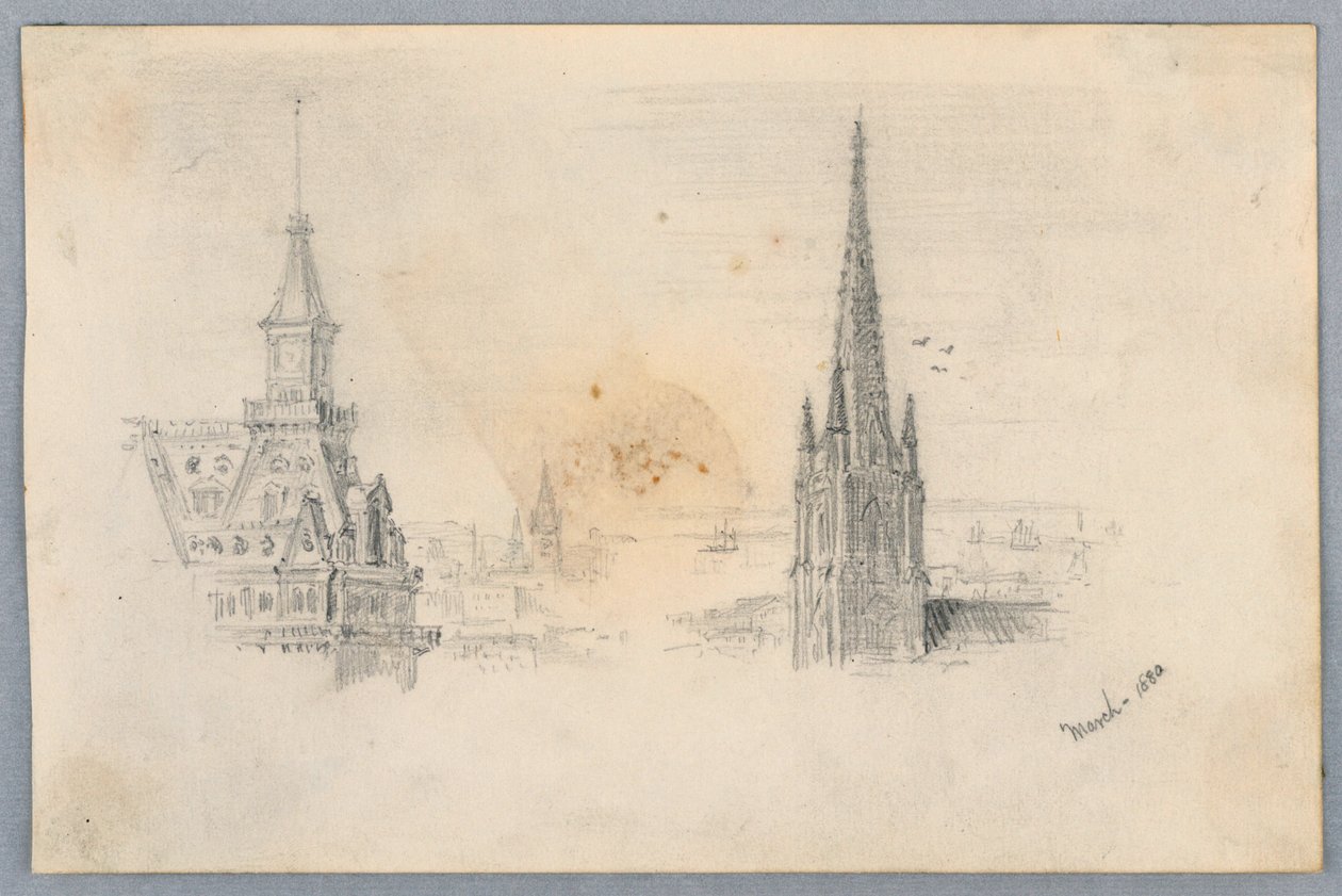 Dois esboços de campanários de Arnold William Brunner