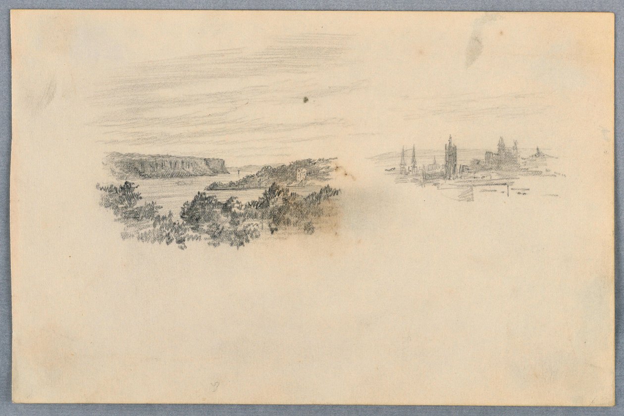 Duas vistas, paisagem e horizonte da cidade de Arnold William Brunner