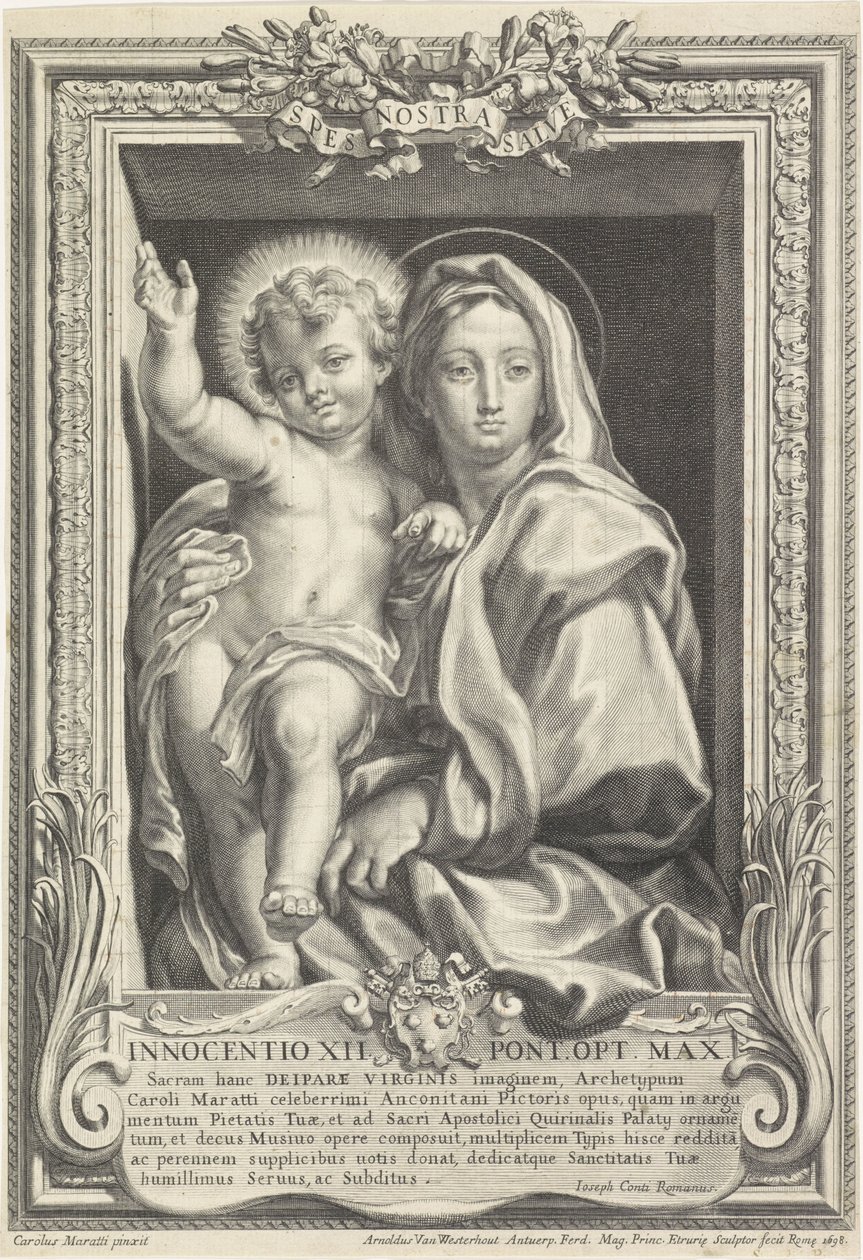 Maria com o Menino Jesus Spes Nostra Salve (título no objeto) de Arnold van Westerhout