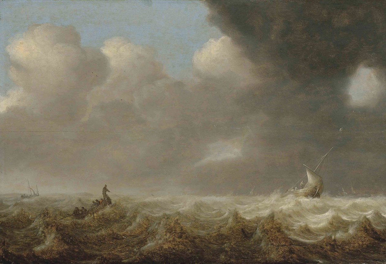 Holandês: Embarcações em tempo de tempestade Barcos de pesca em mares agitados de Arnoldus van Anthonissen