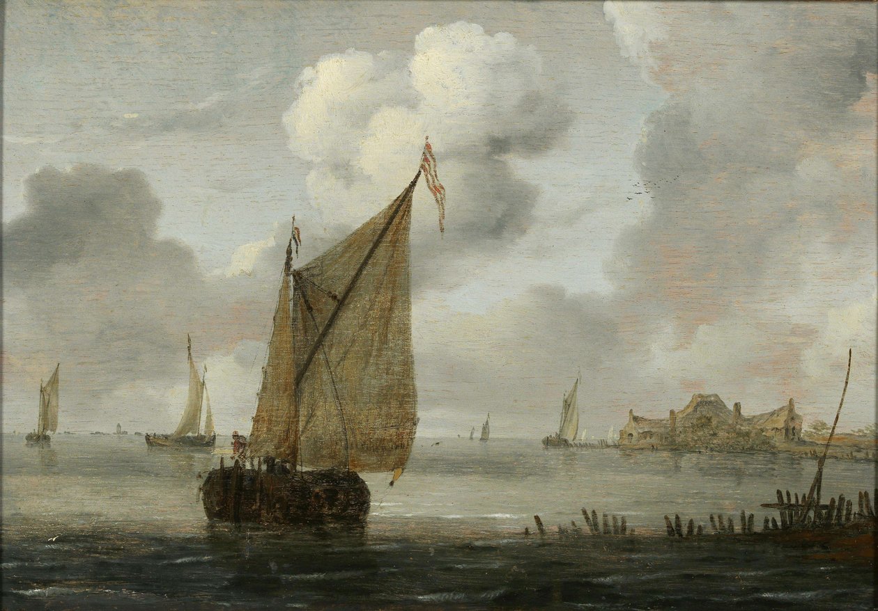 Barcos à vela junto à costa de Arnoldus van Anthonissen