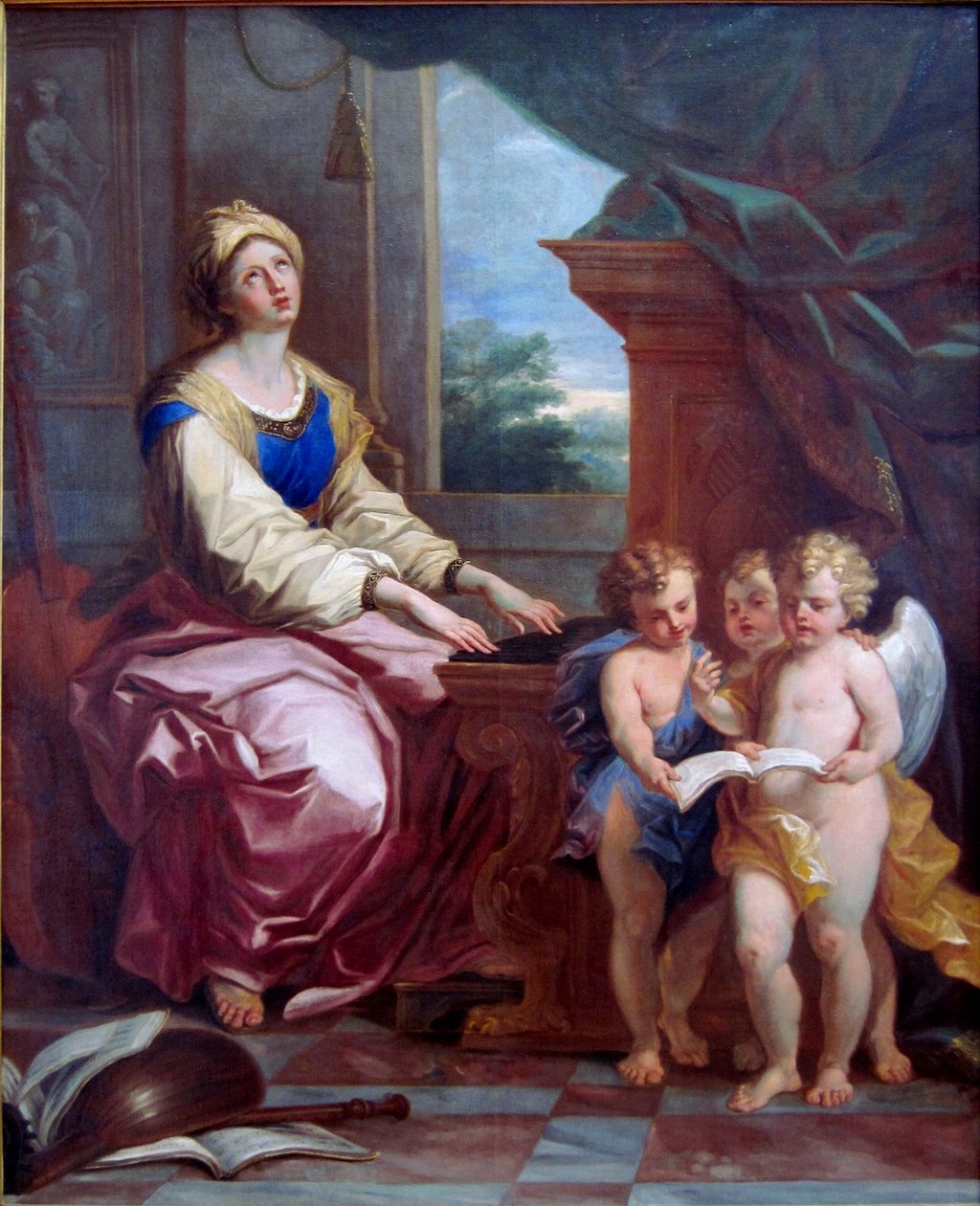 Saint Cecile acompanhado por três músicos de anjos de Arnould de Vuez