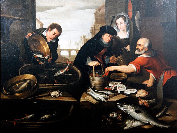 Uma banca de venda de peixe (óleo sobre tela) de Arnout de Muyser