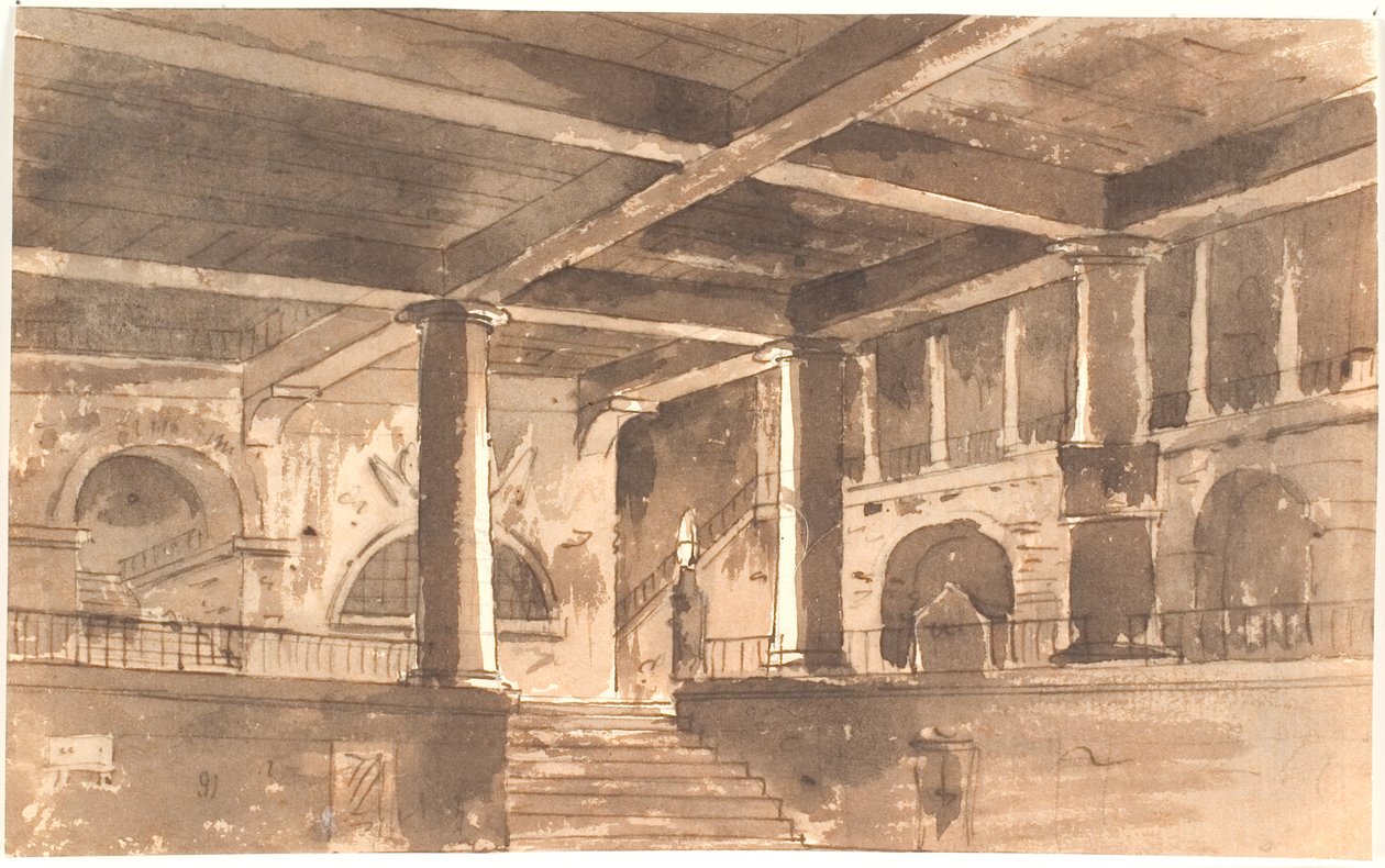 Hall de entrada com escadas, colunas e abóbadas de Aron Wallick