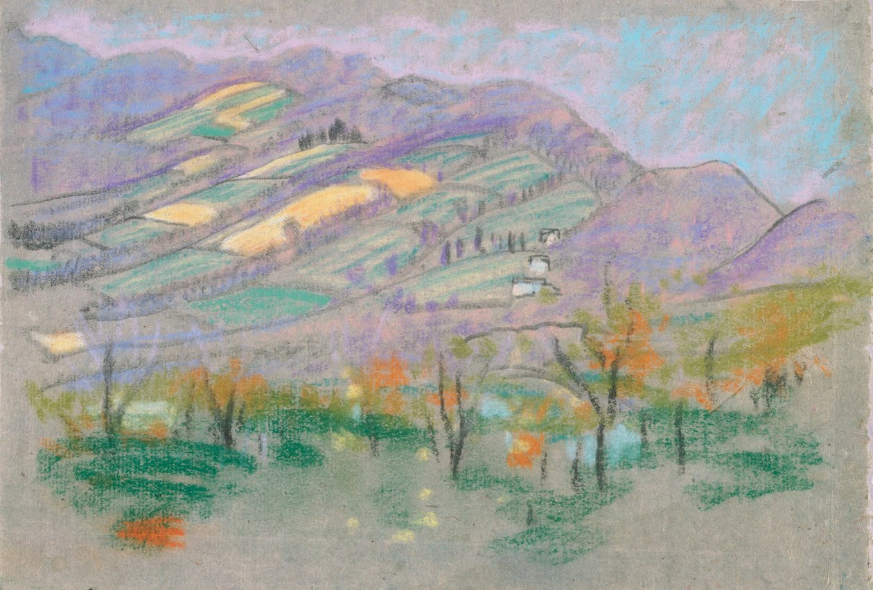 paisagem com montanhas roxas do livro AB Davies, edição -50, 50 de Arthur Bowen Davies