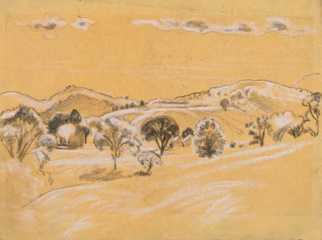 paisagem de giz branco e preto do livro AB Davies, edição -38, 50 de Arthur Bowen Davies