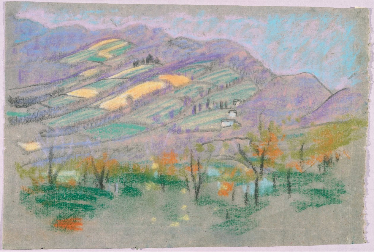 Paisagem com montanhas roxas de Arthur Bowen Davies