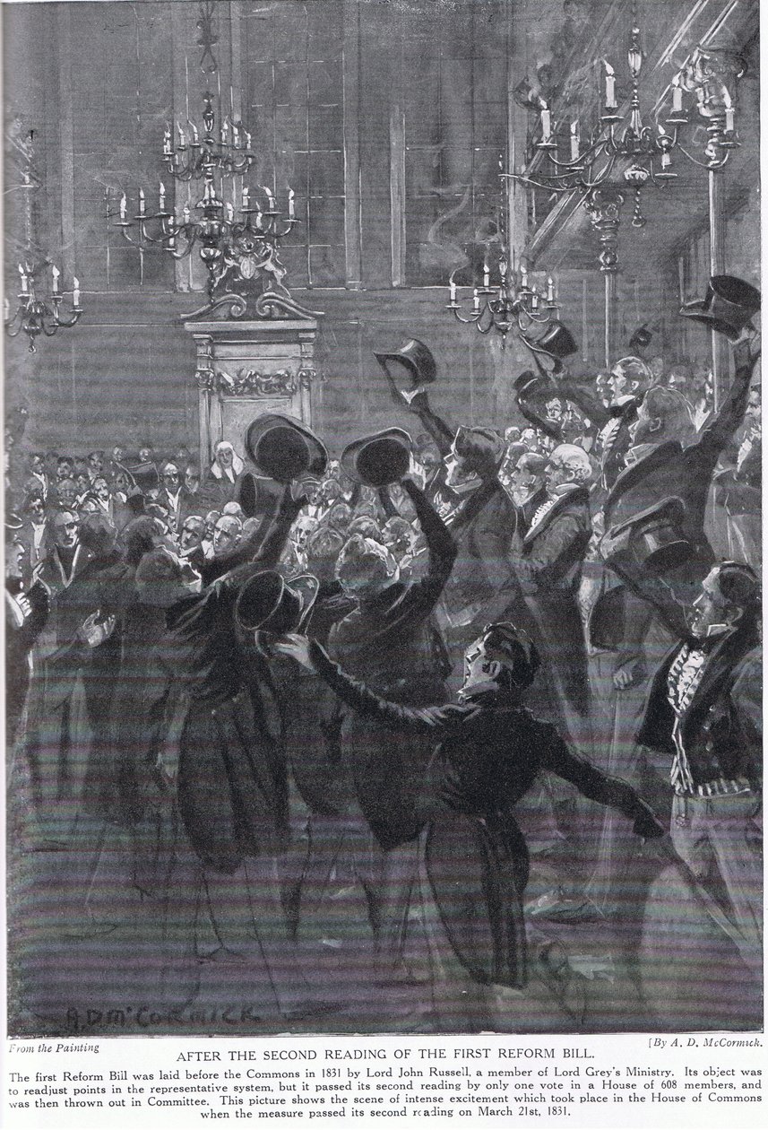 Após a segunda leitura da Primeira Lei de Reforma, ilustração da &39;Hutchinson&39;s Story of the British Nation&39; de Arthur David McCormick